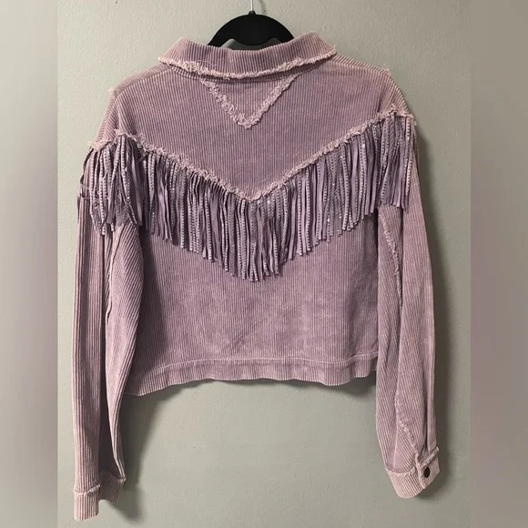 NWOT POL Corduroy Rhinestones Fringe Long Sleeve Purple Jacket. Size Small - Picture 4 of 9